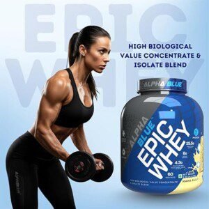 ALPHABLUE Epic Whey Protein with Glutamine and BCAAs | High Biological Value for Muscle Growth and Recovery | Easy Mixing and Consumption | Ideal for Athletes and Bodybuilders