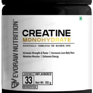 Evoraw Nutrition Creatine Monohydrate 100g, 33 Servings Formulated for Maximum Gains Creatine (3 g, Unflavoured)